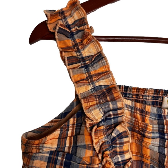 Verb by Pallavi Singhee x Anthropologie Ruffled Plaid Top Smocked Orange Medium - Picture 7 of 15